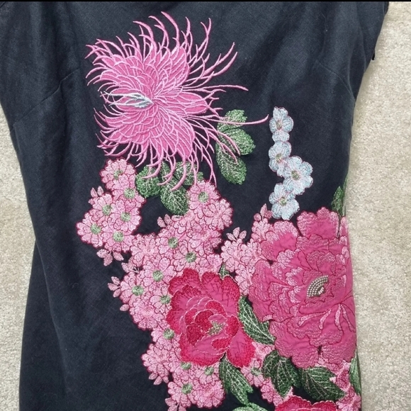 Warehouse Embroidered Dress Size 8 Y2K Japanese Style Florals Black Linen Summer - Picture 3 of 7